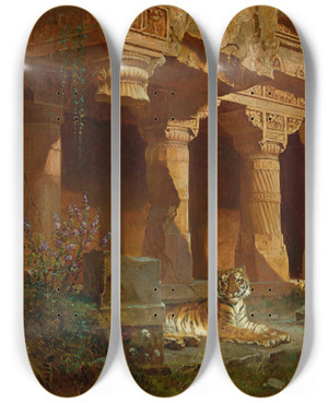 Triptych art skateboard deck of Rudolf Ernst Tiger At Rest by Rudolf Ernst (1854-1932)