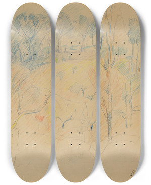 Triptych art skateboard deck of Berthe Morisot Spring Landscape by Berthe Morisot (1841-1895)