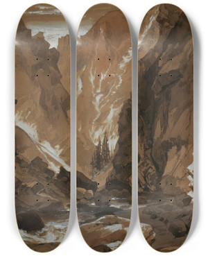 Triptych art skateboard deck of Thomas Moran Toltec Gorge Colorado by Thomas Moran (1837-1926)