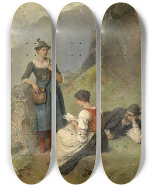 Triptych art skateboard deck of Mathias Schmid Die Postbotin by Mathias Schmid (1835-1923)