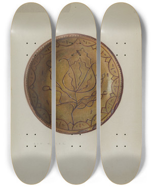 Triptych art skateboard deck of Roy Weber Pa German Plate by Roy Weber