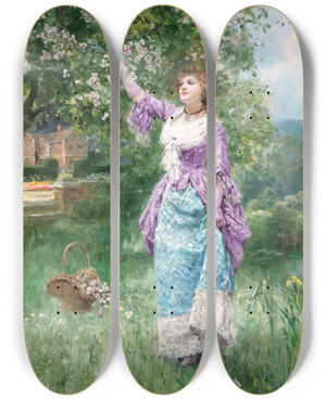 Triptych art skateboard deck of Henry John Yeend King Spring Blooms by Henry John Yeend King (1855-1924)