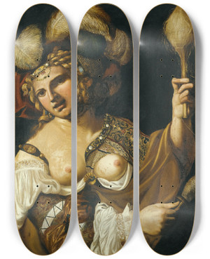 Triptych art skateboard deck of Angelo Caroselli Omphale by Angelo Caroselli (1585-1652)