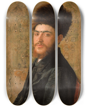 Triptych art skateboard deck of Isidor Kaufmann Man With Fur Hat by Isidor Kaufmann (1853-1921)