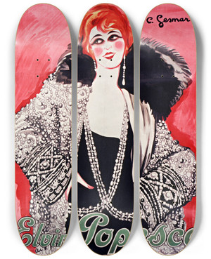 Triptych art skateboard deck of Charles Gesmar Elvire Popesco by Charles Gesmar (1900-1928)