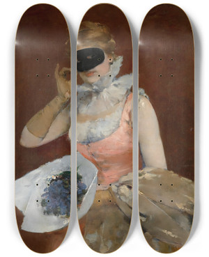 Triptych art skateboard deck of Francesc Miralles I Galaup Mujer Con Mscara The Masque by Francesc Miralles I Galaup (1848-1901)