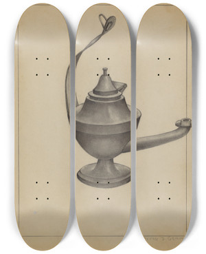 Triptych art skateboard deck of Herman Bader Lamp_3 by Herman Bader