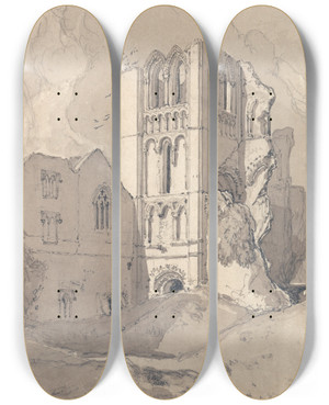 Triptych art skateboard deck of John Sell Cotman Castle Acre Priory Norfolk_2 by John Sell Cotman (1782-1842)