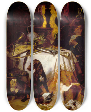 Triptych art skateboard deck of David Neal After The Hunt by David Neal (1838-1915)