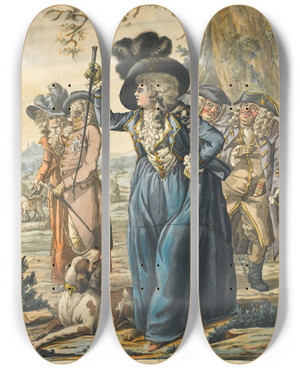 Triptych art skateboard deck of Robert Dighton Tally Ho by Robert Dighton (1751-1814)