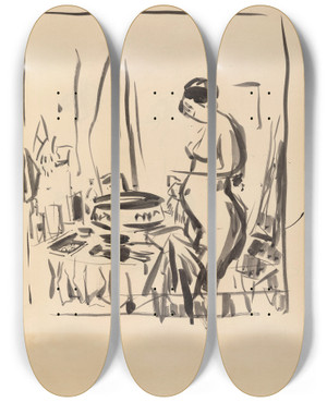 Triptych art skateboard deck of Rik Wouters Nude At A Dressing Table by Rik Wouters (1882-1916)