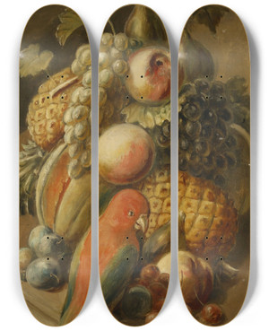 Triptych art skateboard deck of Leopold Von Stoll Frchtestillleben_2 by Leopold Von Stoll (1808-1889)