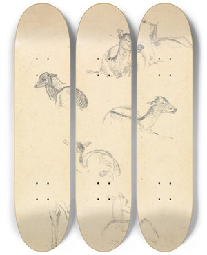 Triptych art skateboard deck of Robert Hills Deer by Robert Hills (1769-1844)