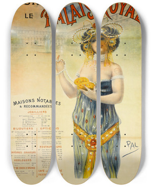 Triptych art skateboard deck of Jean De Paleologue Visitez Le Palais Royal by Jean de Paleologue (1855-1942)