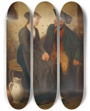 Triptych art skateboard deck of Friedrich Friedlnder Der Verehrer by Friedrich Friedlander (1825-1901)