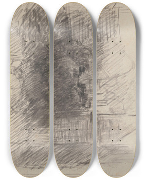 Triptych art skateboard deck of James Ensor Self Portrait_2 by James Ensor (1860-1949)