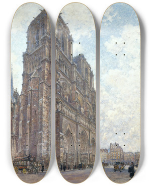 Triptych art skateboard deck of Frdric Houbron Notredame De Paris by Frederic Houbron (1851-1908)