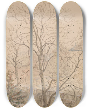 Triptych art skateboard deck of Anna De Weert Notelaar In De Mist by Anna De Weert (1867-1950)