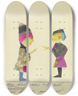 Triptych art skateboard deck of John Elsas Uns Hat Eine Kunst Geboren by John Elsas (1851-1935)