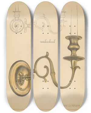 Triptych art skateboard deck of James Omara Candlestick by James Omara