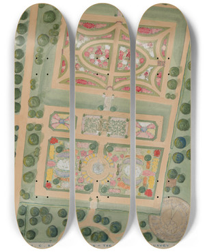 Triptych art skateboard deck of Gilbert Sackerman A C Richards Garden by Gilbert Sackerman (20-)