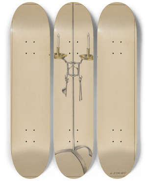 Triptych art skateboard deck of Jack Staloff Candlestick Stand by Jack Staloff
