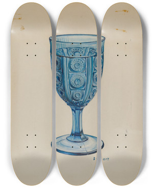Triptych art skateboard deck of Robert Stewart Blue Goblet by Robert Stewart (20-)
