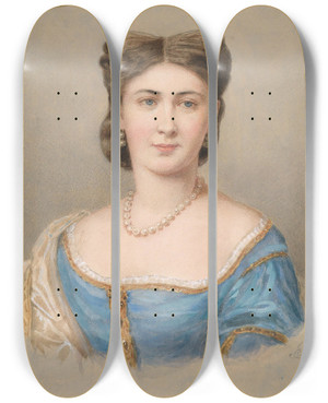 Triptych art skateboard deck of Emanuel Thomas Peter Bildnis Einer Dame In Blauem Seidenkleid by Emanuel Thomas Peter (1799-1873)