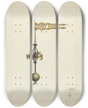 Triptych art skateboard deck of Ralph Morton Weather Vane by Ralph Morton