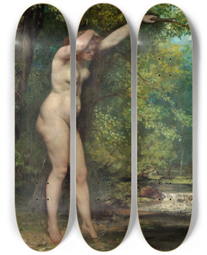 Triptych art skateboard deck of Gustave Courbet The Young Bather by Gustave Courbet (1819-1877)