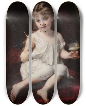 Triptych art skateboard deck of Etienne Adolphe Piot Les Bulles De Savon by Etienne Adolphe Piot (1825-1910)