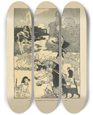 Triptych art skateboard deck of Arthur Rackham All Through Egypt Every Man Burns A Lamp_2 by Arthur Rackham (1867-1939)