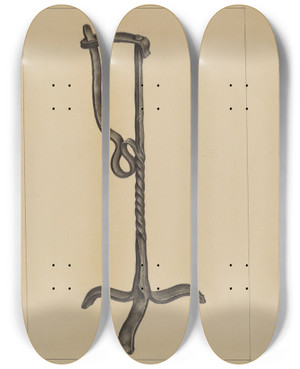 Triptych art skateboard deck of Milton Grubstein Rush Light Holder by Milton Grubstein