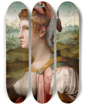 Triptych art skateboard deck of Bacchiacca Sibyle by Bacchiacca (1494-1557)