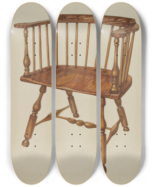 Triptych art skateboard deck of Edward L Loper Lowback Stretcher Chair by Edward L Loper (1916-2011)