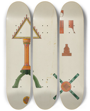Triptych art skateboard deck of David P Willoughby Tenebrae Candelabra by David P Willoughby