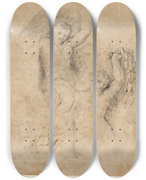 Triptych art skateboard deck of Giovanni Coli En Nereide Og En Satyr by Giovanni Coli