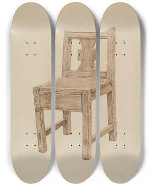Triptych art skateboard deck of Ursula Lauderdale Monks Chair by Ursula Lauderdale