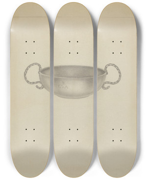 Triptych art skateboard deck of Isidore Steinberg Silver Bowl by Isidore Steinberg (20-)