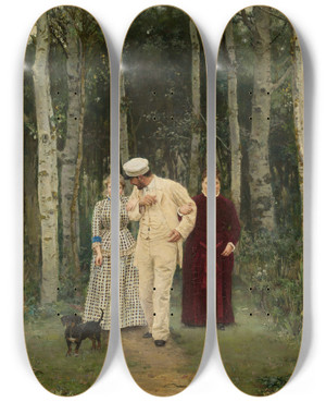 Triptych art skateboard deck of Nikolai Dmitrievich Kuznetsov Courtship by Nikolai Dmitrievich Kuznetsov (1850-1929)
