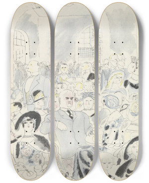Triptych art skateboard deck of Charles Laborde Les Nations Paris by Chas Laborde (1886-1941)
