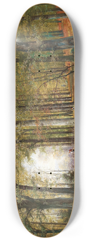 Jacobus Johannes van Poorten - A Wooded Landscape with a Creek and a Bridge 8.25 inch art skate deck
