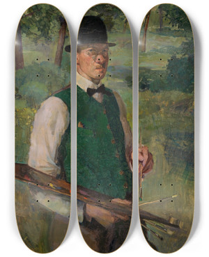 Triptych art skateboard deck of Arthur Grimm Selbstbildnis Mit Palette Im Freien by Arthur Grimm