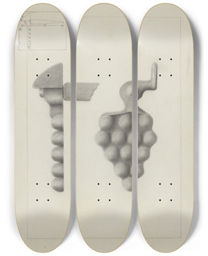 Triptych art skateboard deck of James M Lawson Iron Shutter Fastener by James M Lawson