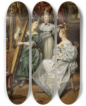 Triptych art skateboard deck of Eugne Devria Le Concert by Eugene Deveria (1805-1865)