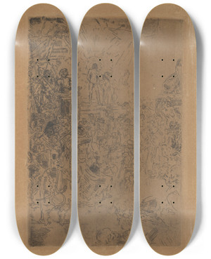 Triptych art skateboard deck of James Ensor De Bespotting Van Christus Ecce Homo by James Ensor (1860-1949)
