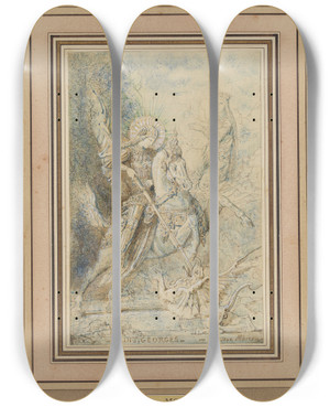Triptych art skateboard deck of Gustave Moreau Sankt Georg by Gustave Moreau (1826-1898)