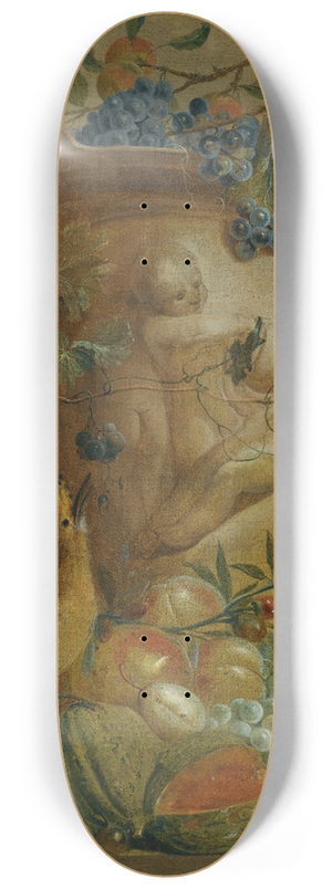 Jacobus Vonck - A Still Life Of Melons, Grapes, Peaches And Other Fruits In A Stone Urn With Birds 8.25 inch art skate deck Jacobus Vonck - A Still Life Of Melons, Grapes, Peaches And Other Fruits In A Stone Urn With Birds 8.25 inch art skate deck