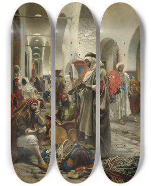 Triptych art skateboard deck of Anton Robert Leinweber The Souk Des Toffes Tunis by Anton Robert Leinweber (1845-1921)