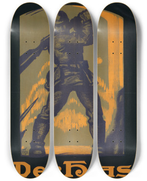 Triptych art skateboard deck of Walter Ditz Der Hias Ein Feldgraues Spiel by Walter Ditz (1887-1925)